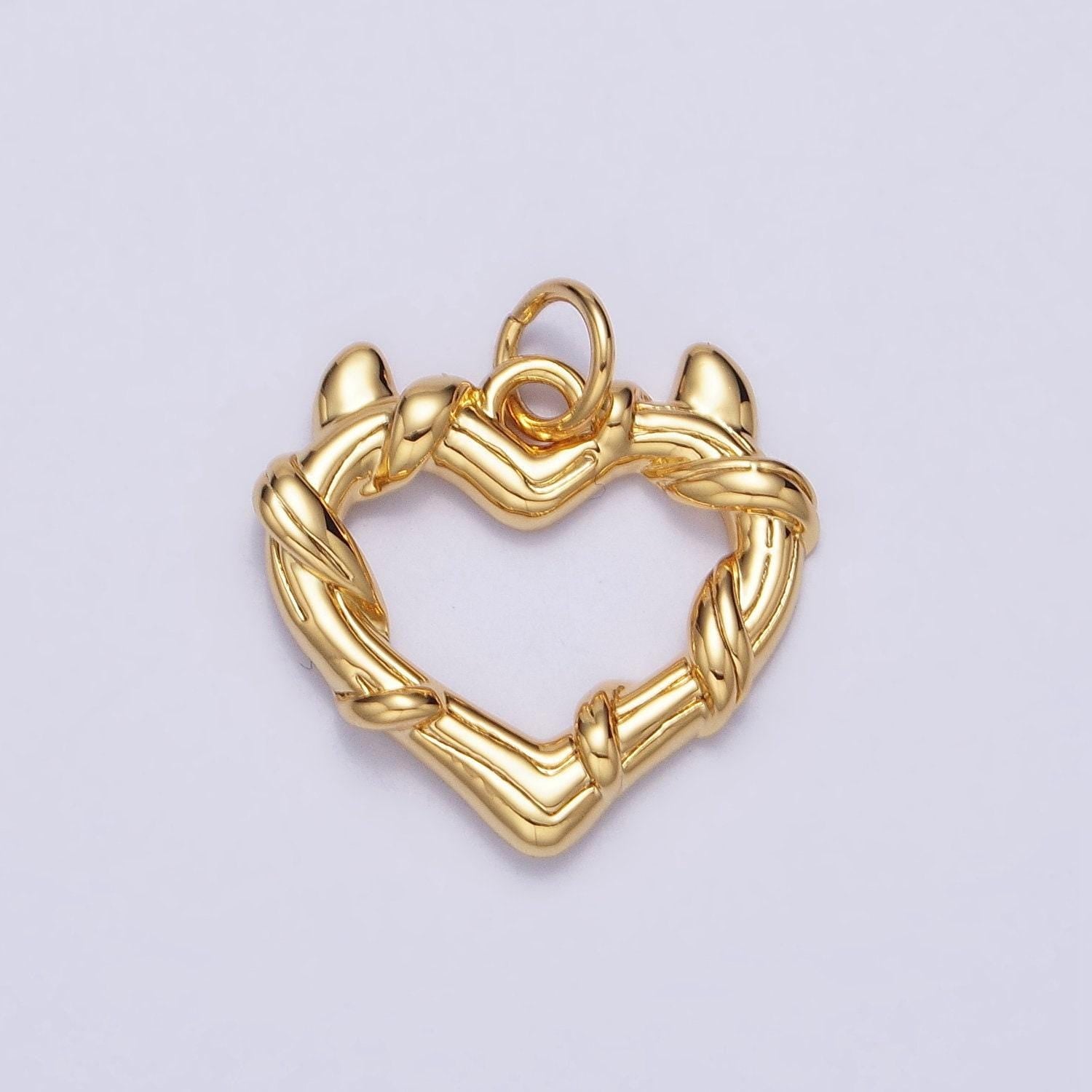 24k gold filled vine-wrapped pointed horned heart add-on charm in gold & silver | ac1059 ac1060