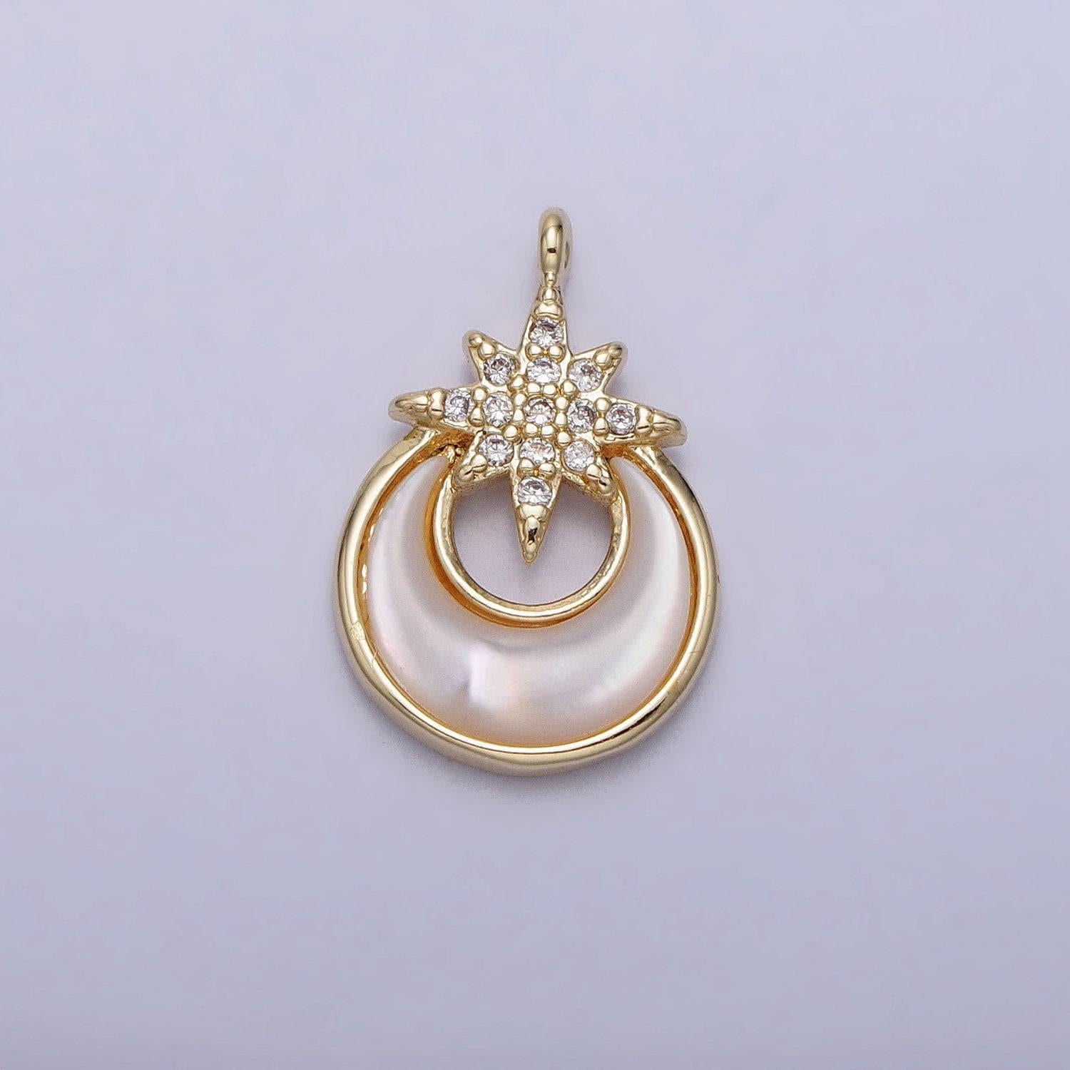 Dainty white pearl crescent moon star charm gold filled star charm necklace celestial pendant for necklace bracelet component ac-1049