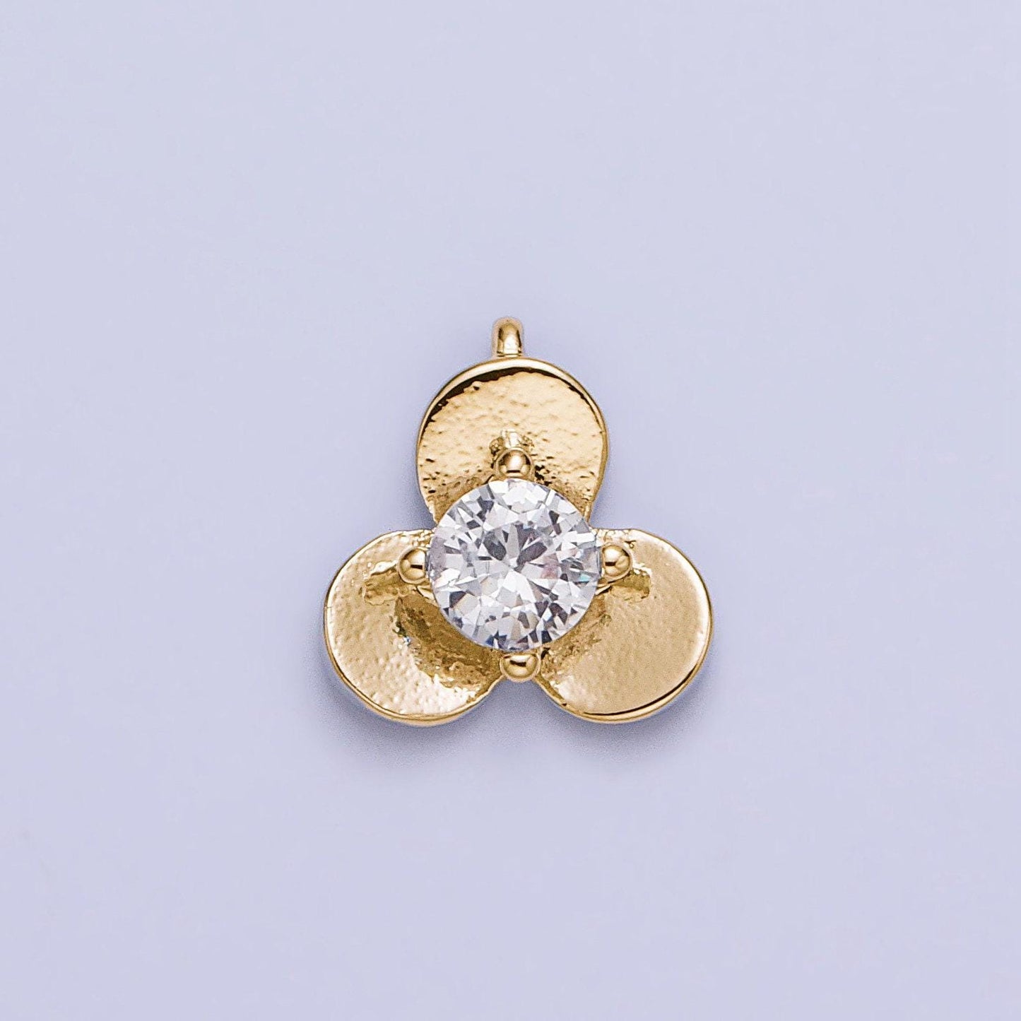 16k gold filled mini clear cz triple flower petal add-on charm in gold & silver | ac1038 ac1039