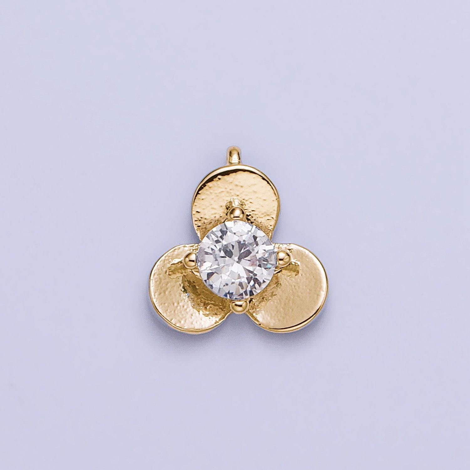 16k gold filled mini clear cz triple flower petal add-on charm in gold & silver | ac1038 ac1039