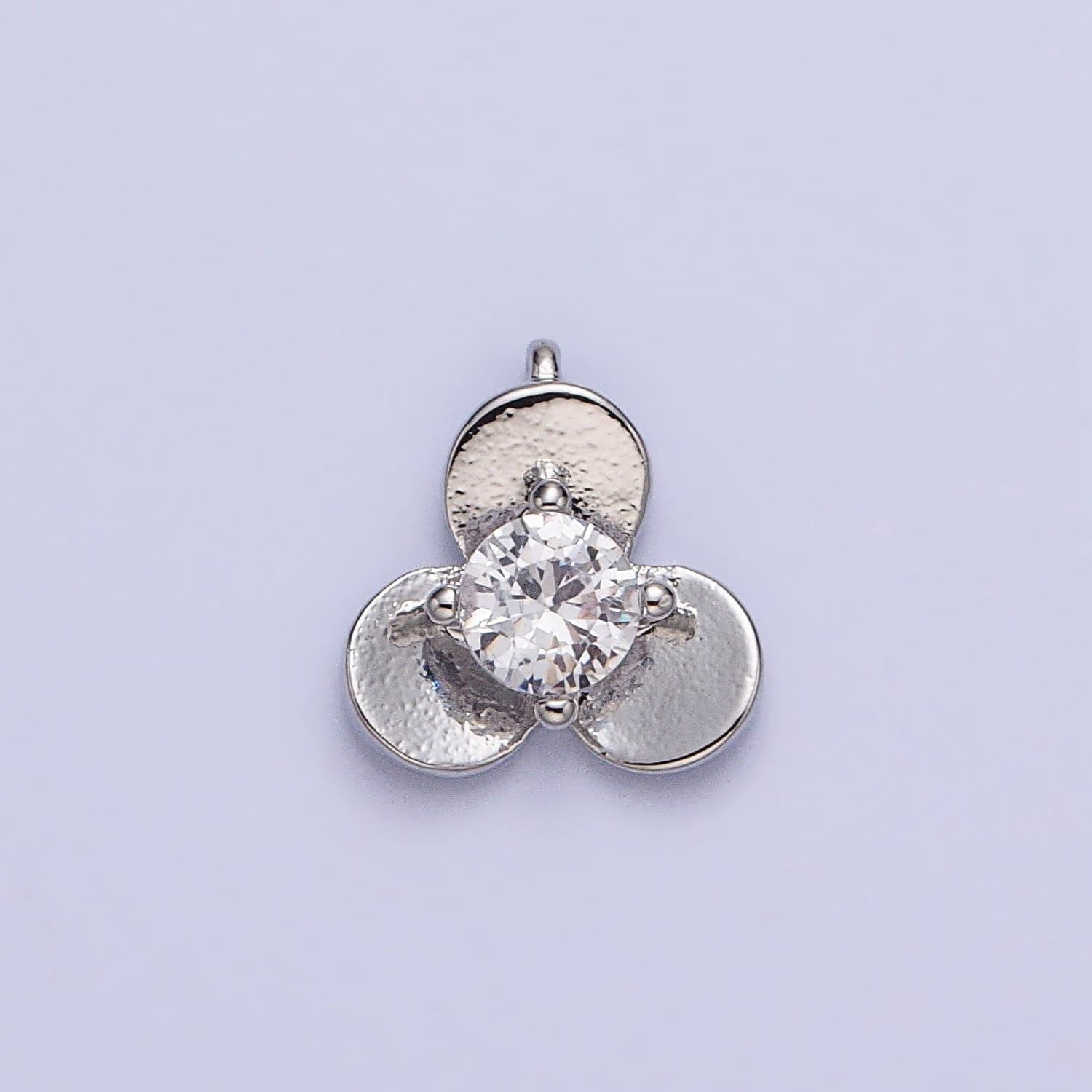 16k gold filled mini clear cz triple flower petal add-on charm in gold & silver | ac1038 ac1039