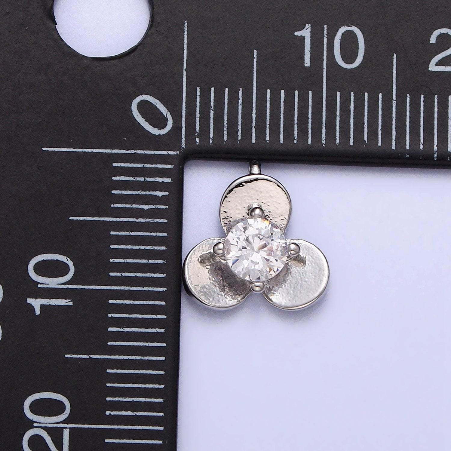 16k gold filled mini clear cz triple flower petal add-on charm in gold & silver | ac1038 ac1039