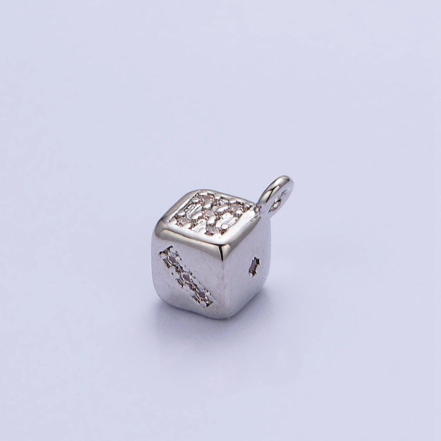 Mini 16k gold filled micro paved cz lucky dice mini add-on charm in gold & silver | ac1036 ac1037