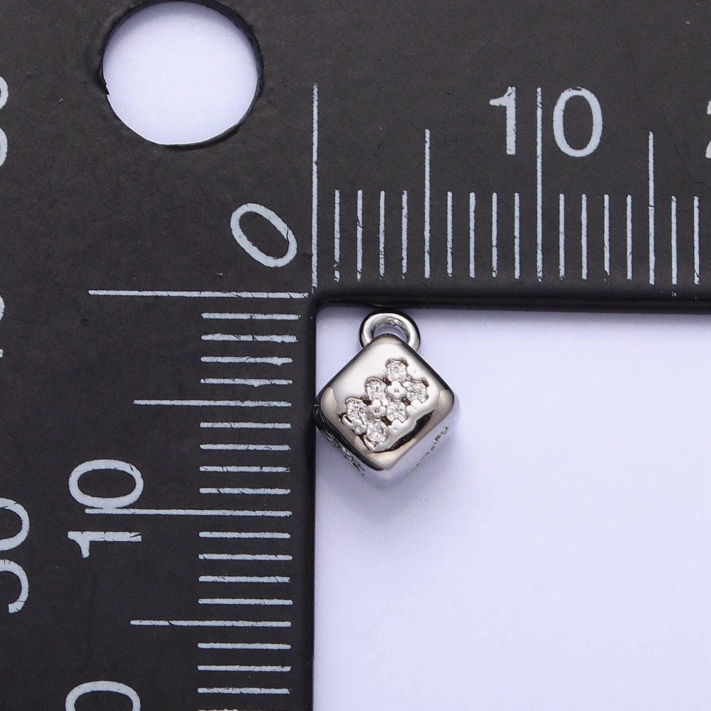 Mini 16k gold filled micro paved cz lucky dice mini add-on charm in gold & silver | ac1036 ac1037