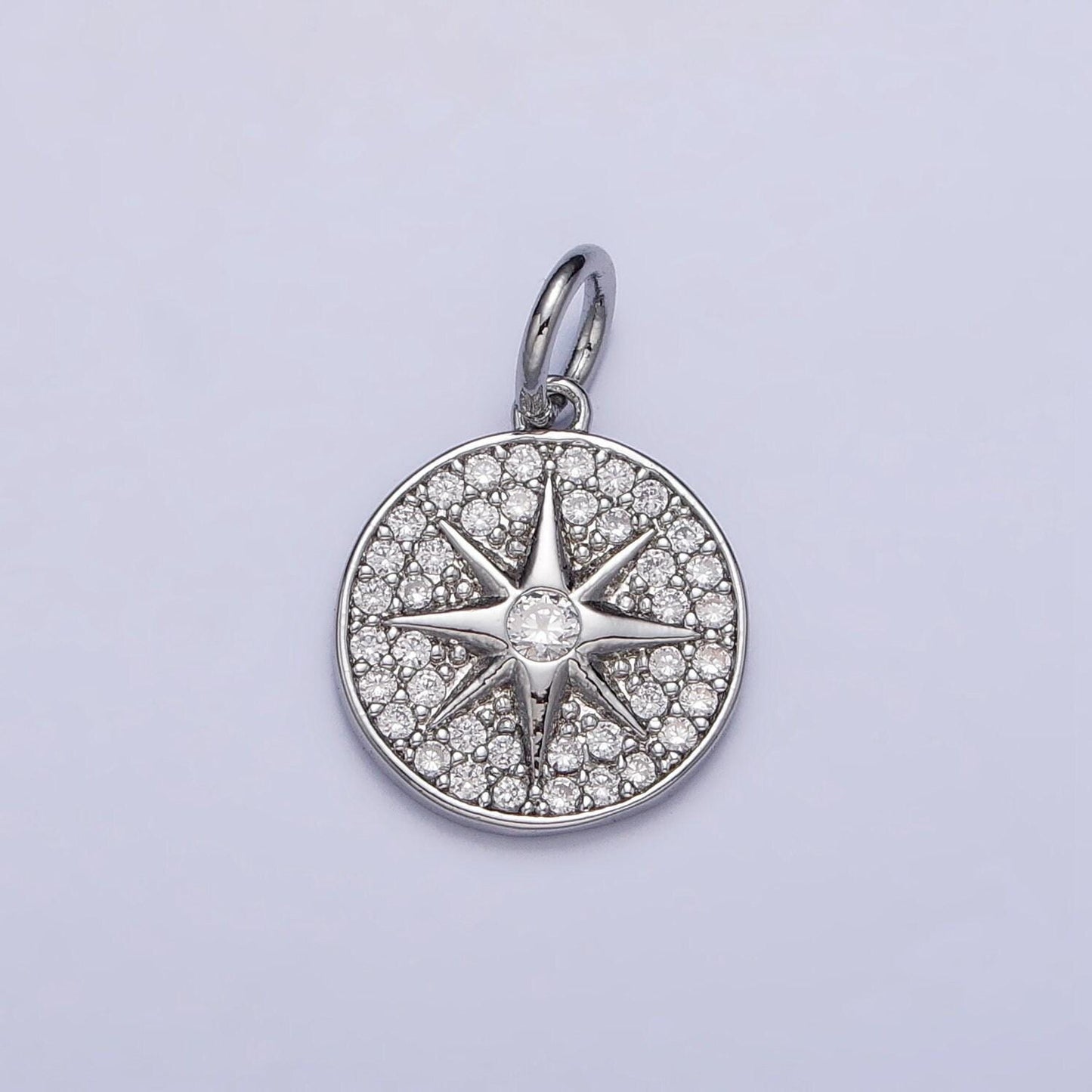 18k gold filled north star round micro pave cz charm in gold & silver | ac1003 ac1004