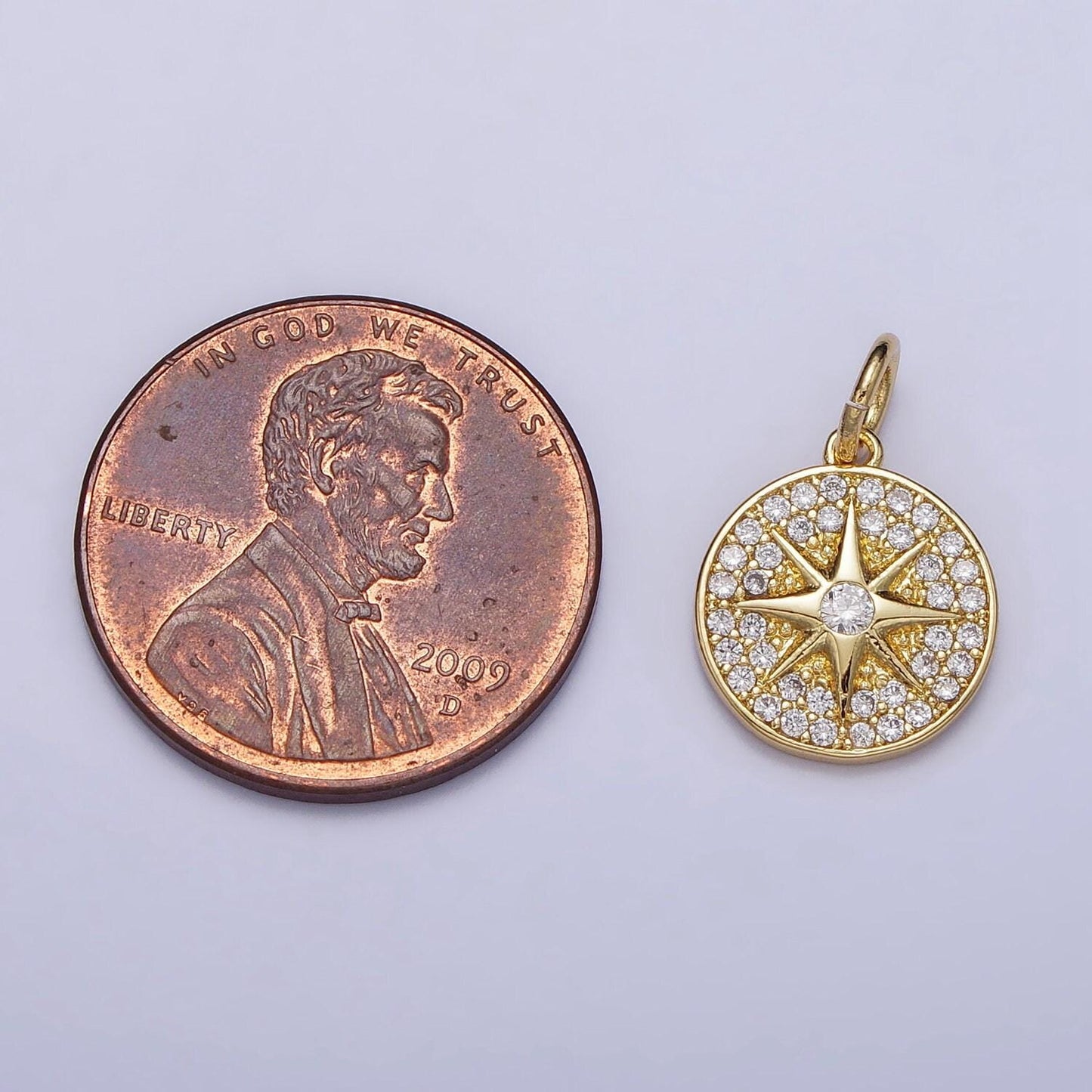 18k gold filled north star round micro pave cz charm in gold & silver | ac1003 ac1004