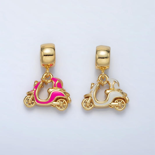 24 gold filled pink & white enamel scooter vehicle rondelle bail drop pendant | ac-095