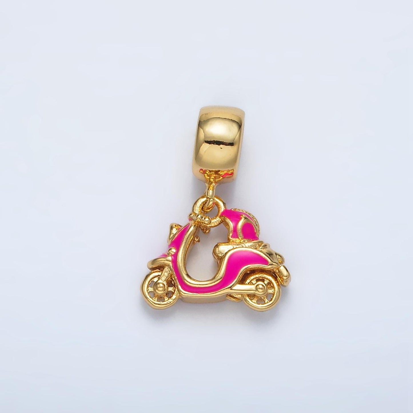 24 gold filled pink & white enamel scooter vehicle rondelle bail drop pendant | ac-095