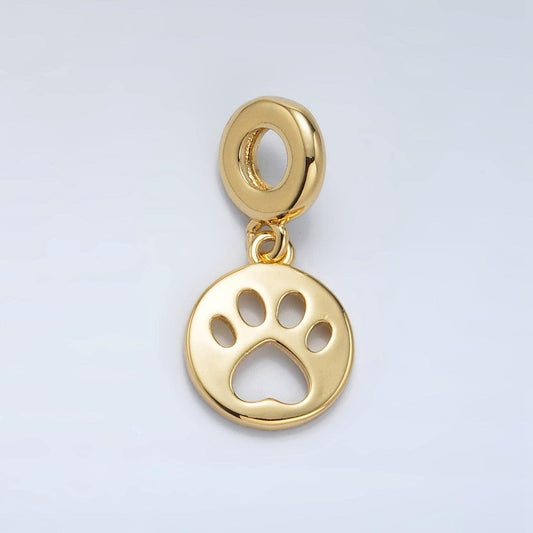 24 gold filled open pawprint, rondelle bail drop pendant | ac-094
