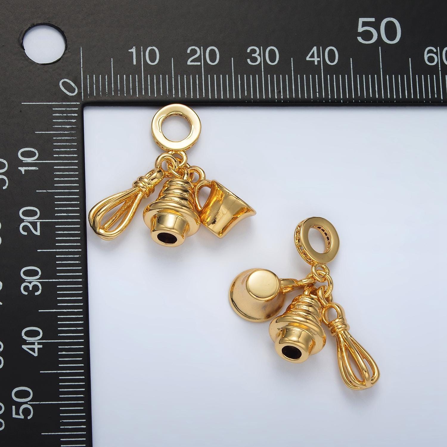 24k gold filled baking materials whisk measuring cupcake cz paved rondelle bail drop pendant | ac-090