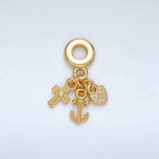 24k gold filled cross/anchor/heart cz paved rondelle bail drop | ac-089