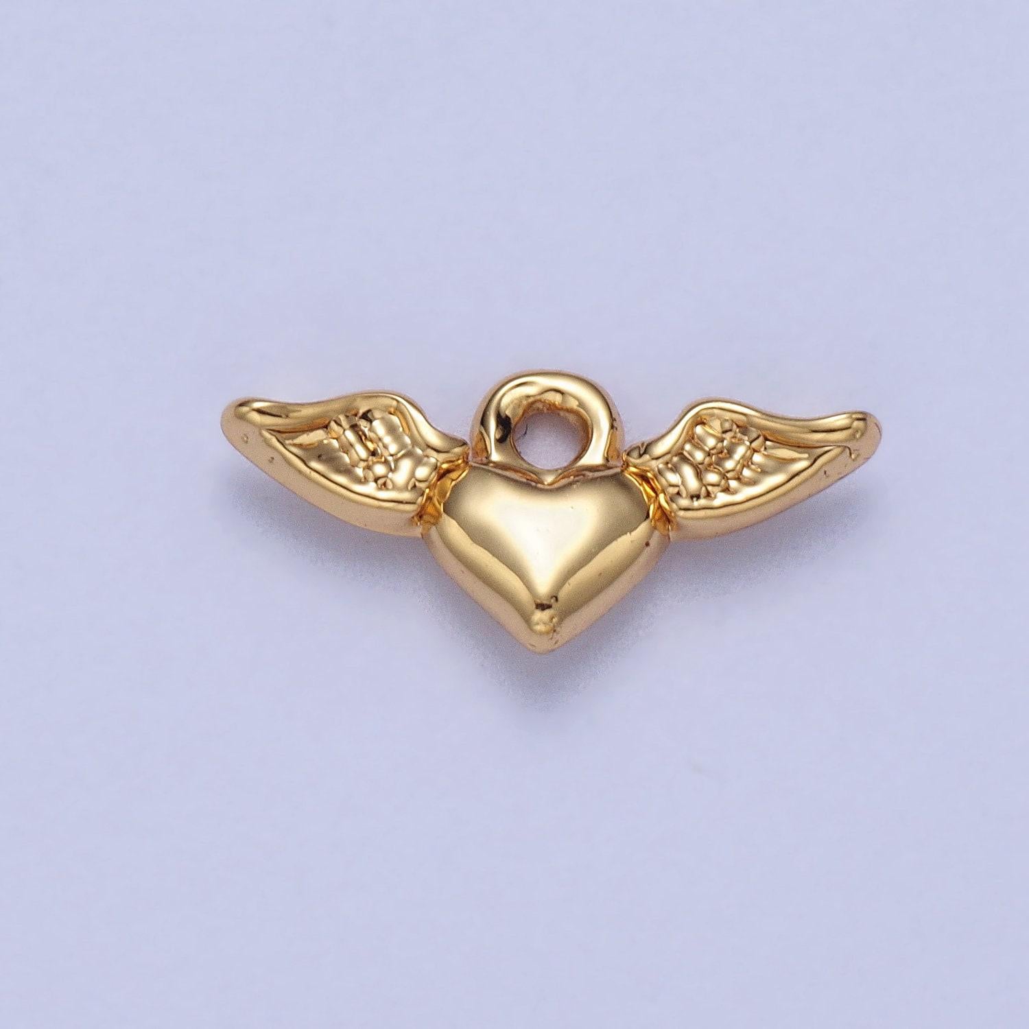Mini gold angel wing heart charm for bracelet necklace earring component silver heart charm for valentine gift idea ac050