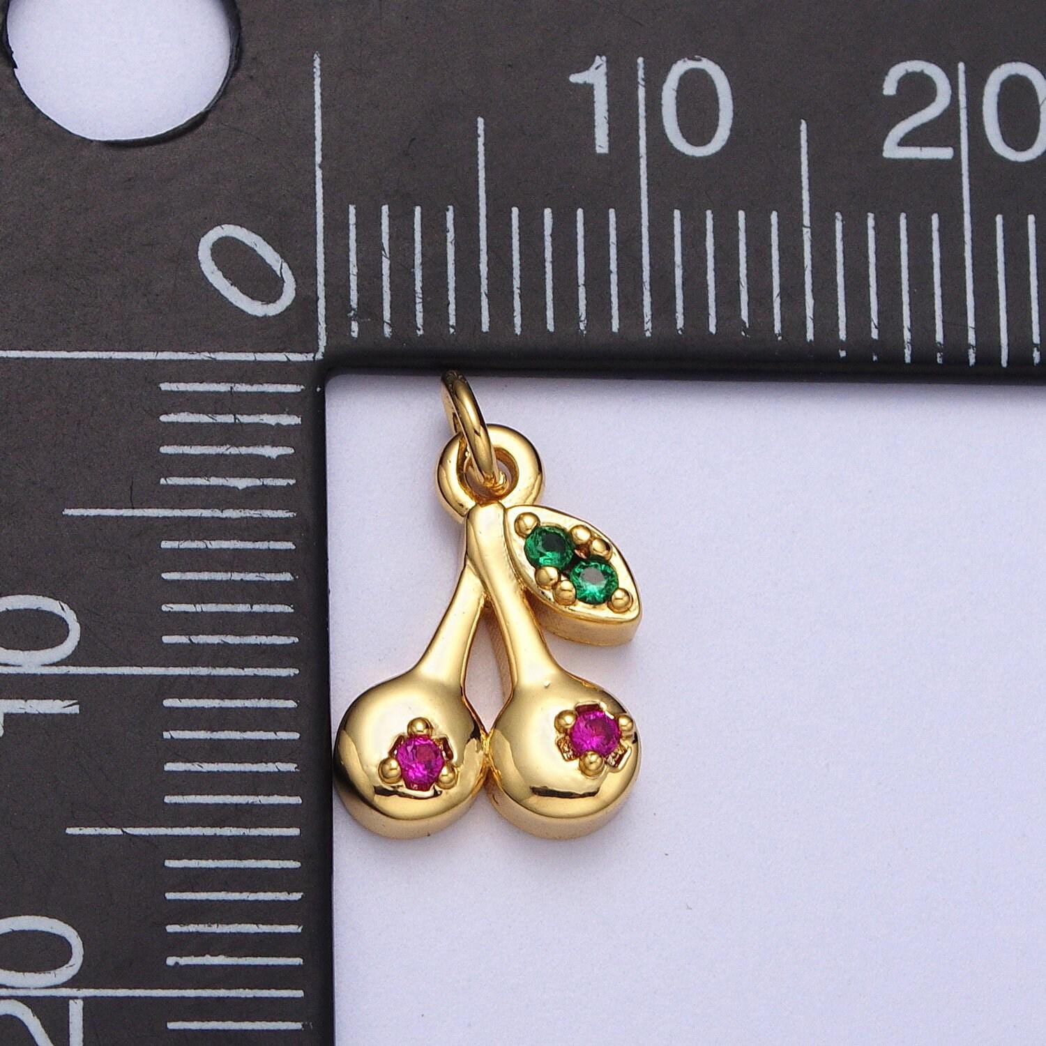 Dainty tiny delicate red cherry charm 24k gold filled for necklace pendant, earring bracelet charm gift diy jewelry making supplies