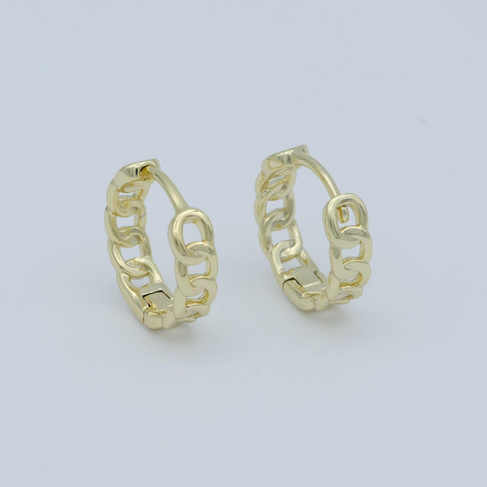 14k gold fill one touch lever curb chain hoop simple round hoop earring, 15mm huggie earring gift for minimalist huggies