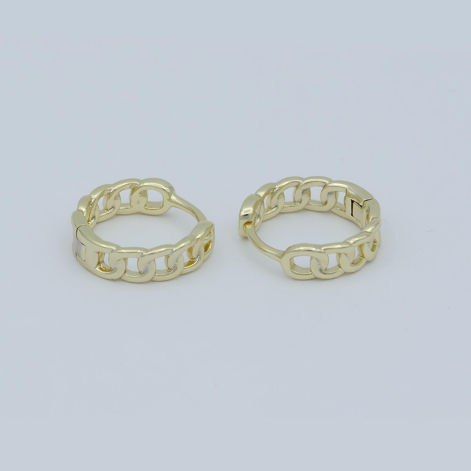 14k gold fill one touch lever curb chain hoop simple round hoop earring, 15mm huggie earring gift for minimalist huggies
