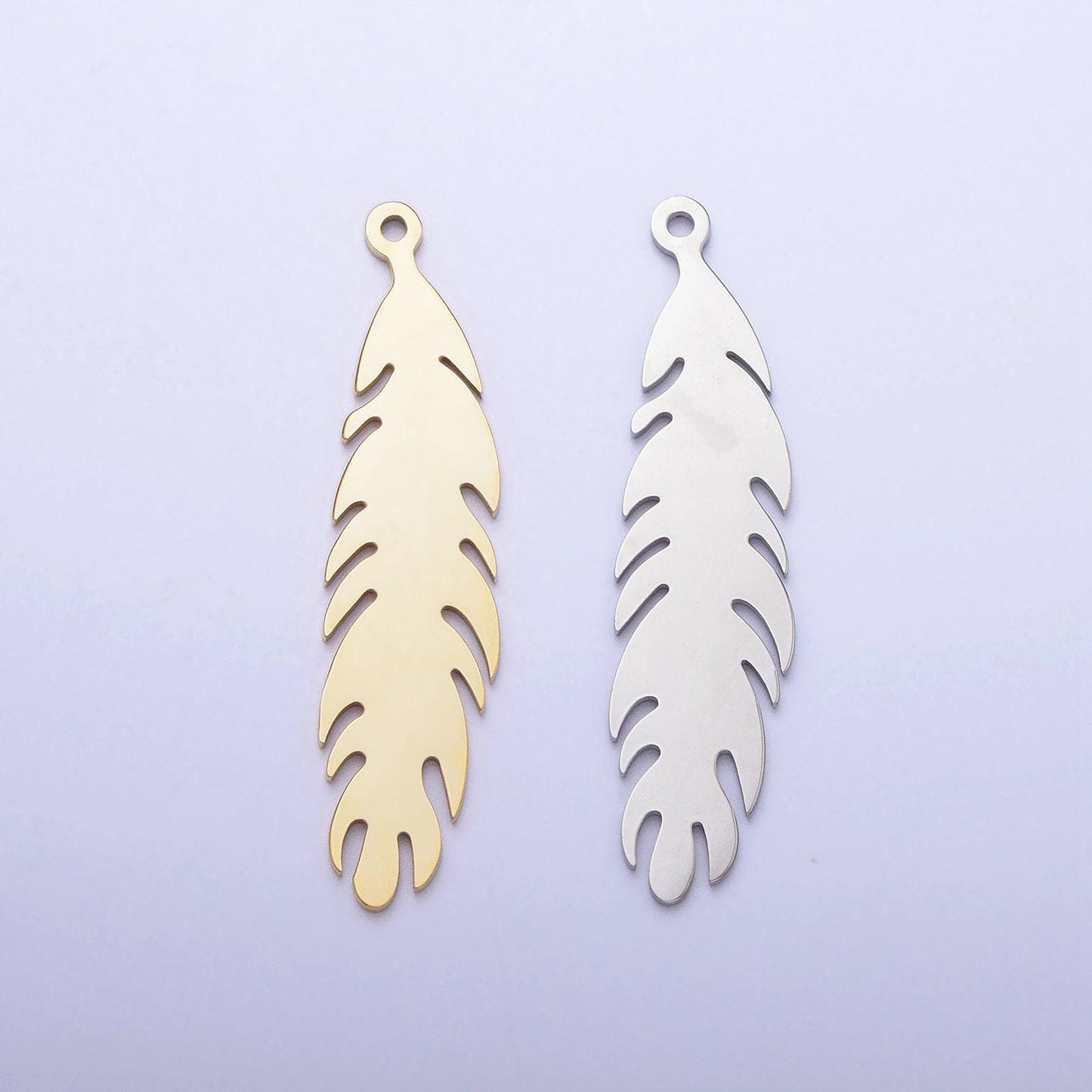 Dainty stainless steel bird feather charm in gold western, tribal jewelry pendant for necklace earring lead nickel free tarnish free p-924