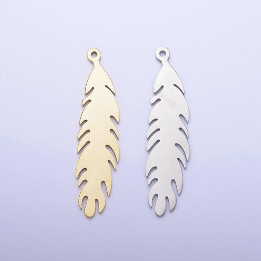 Dainty stainless steel bird feather charm in gold western, tribal jewelry pendant for necklace earring lead nickel free tarnish free p-924