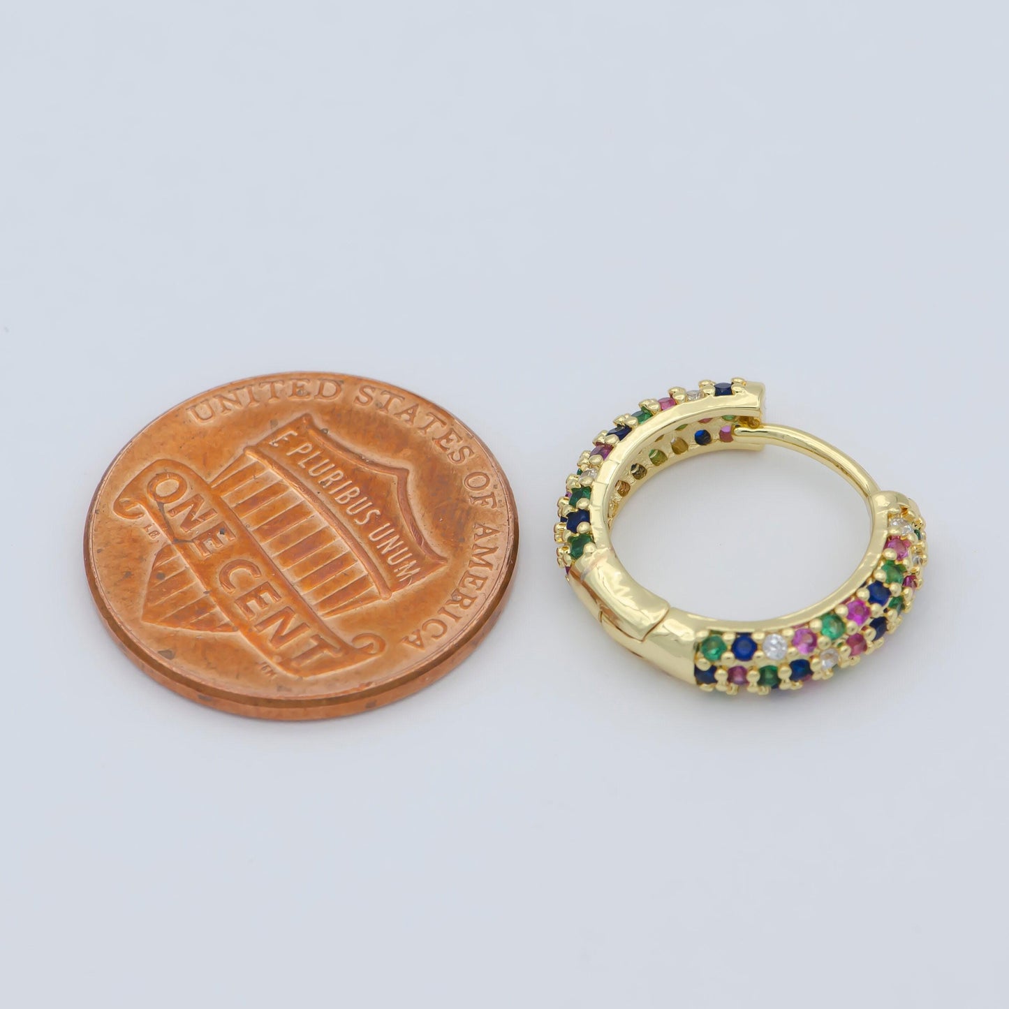 16mm 24k gold filled rainbow huggie hoops cz hoop earring with cz set- 1 pair huggie earring for gift christmas gift
