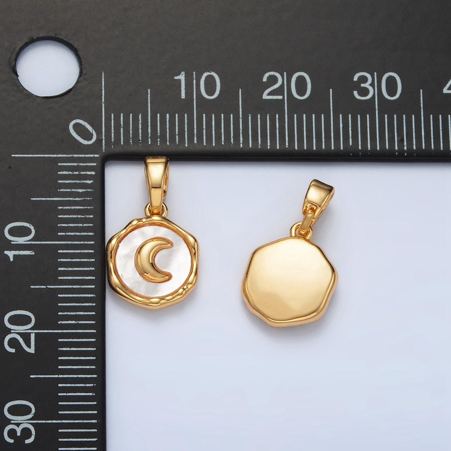 Gold filled crescent moon shell pearl round pendant | aa-1523
