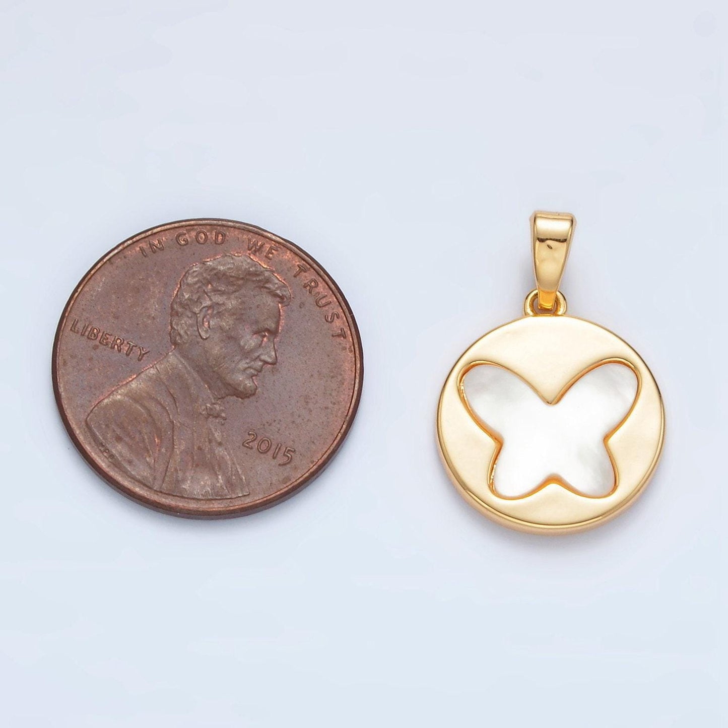 24k gold filled round charm with shell pearl butterfly | aa-1519