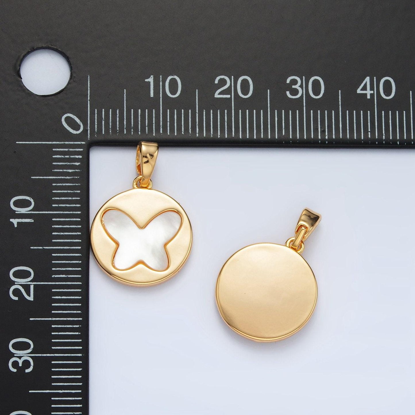 24k gold filled round charm with shell pearl butterfly | aa-1519