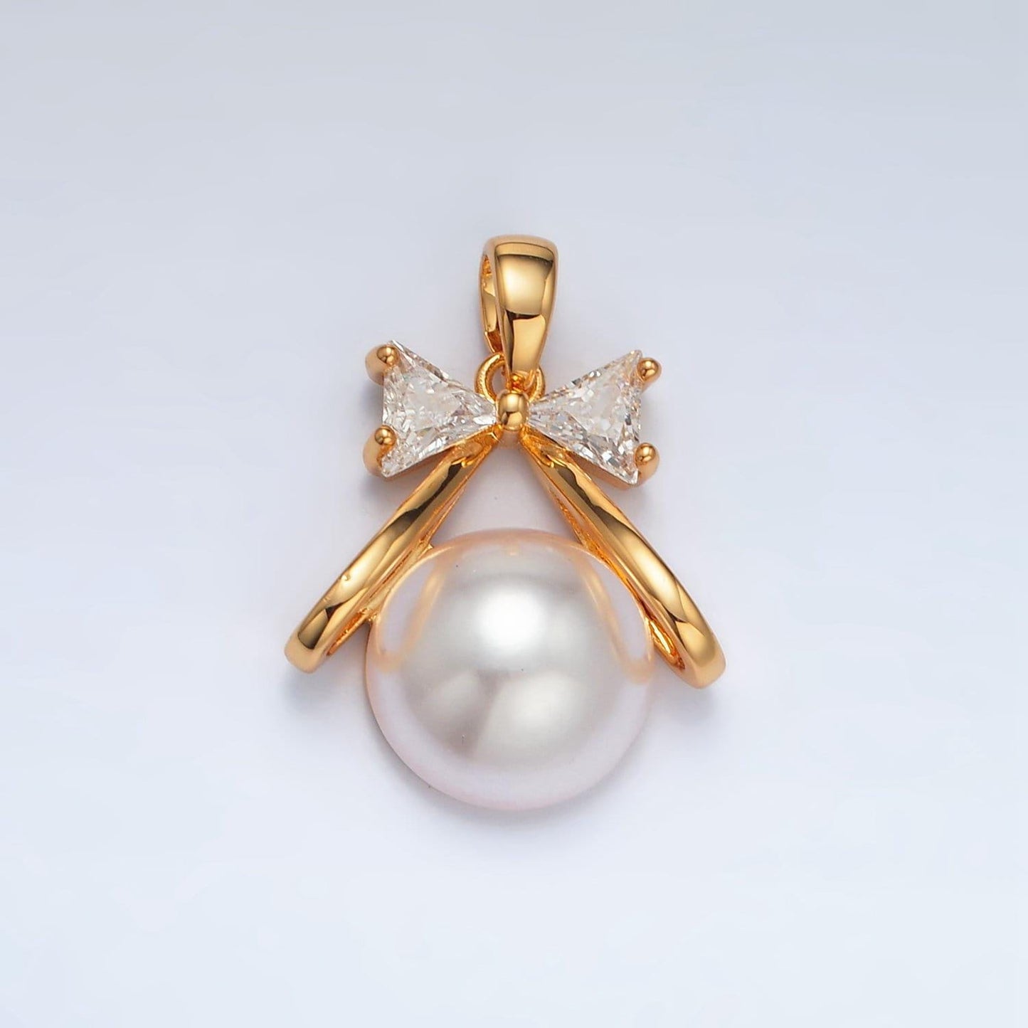 Mini gold cubic bow charm with faux pearl charm aa1409