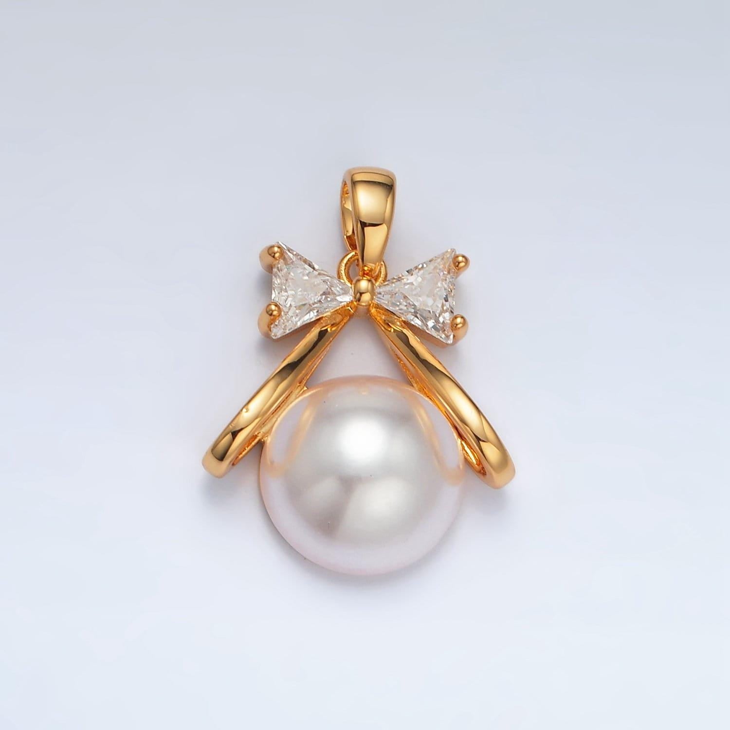 Mini gold cubic bow charm with faux pearl charm aa1409