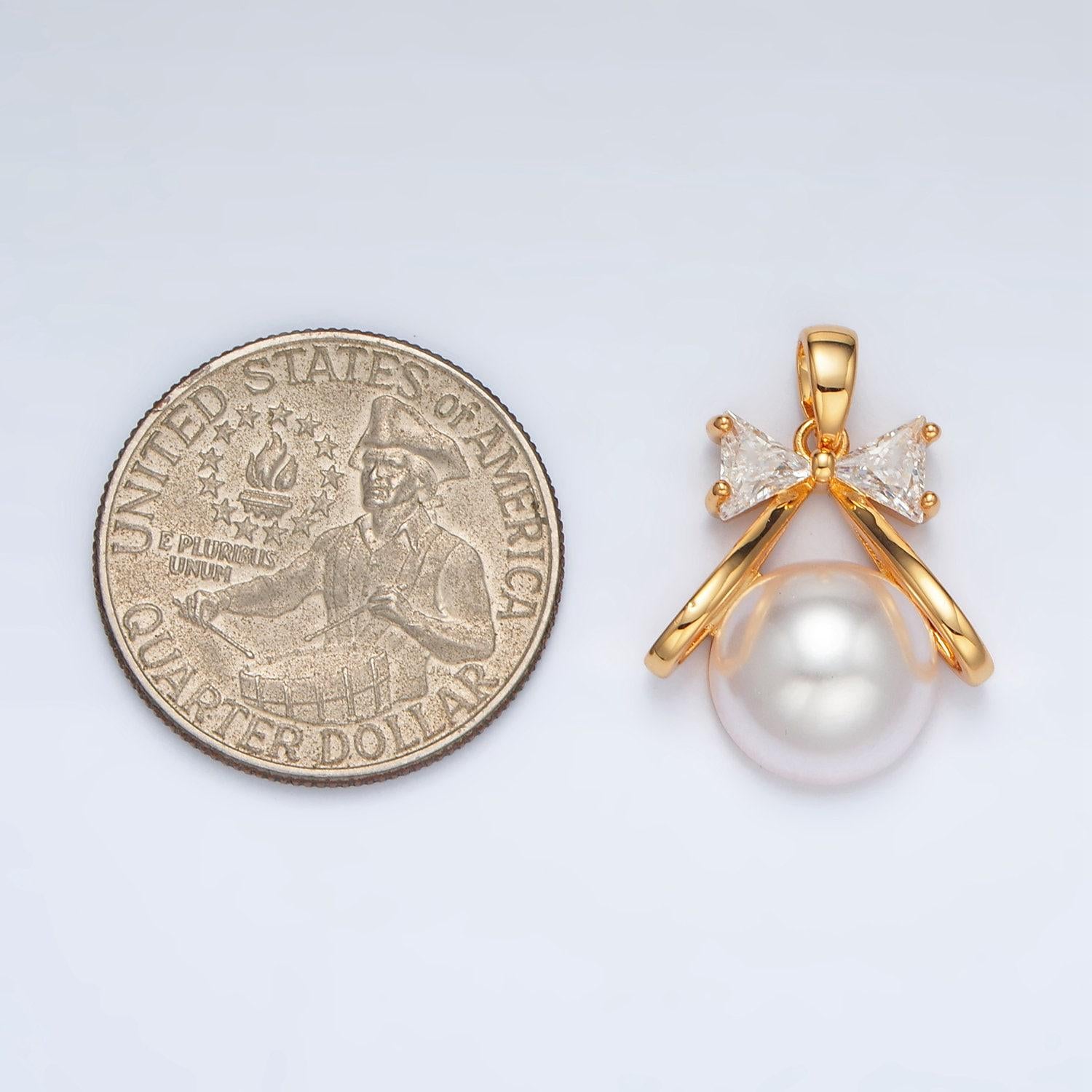 Mini gold cubic bow charm with faux pearl charm aa1409