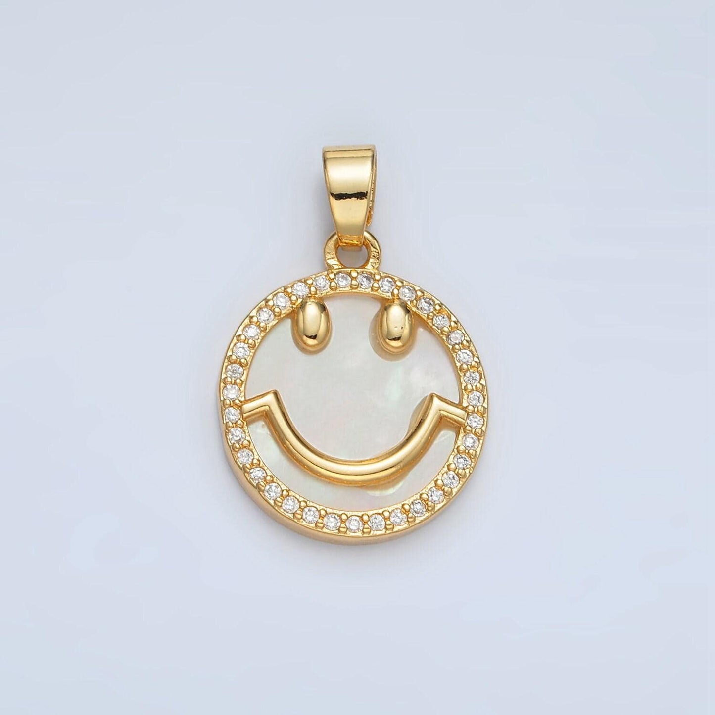 Shell pearl happy face 21mm gold filled cz paved charm/pendant | aa-1374