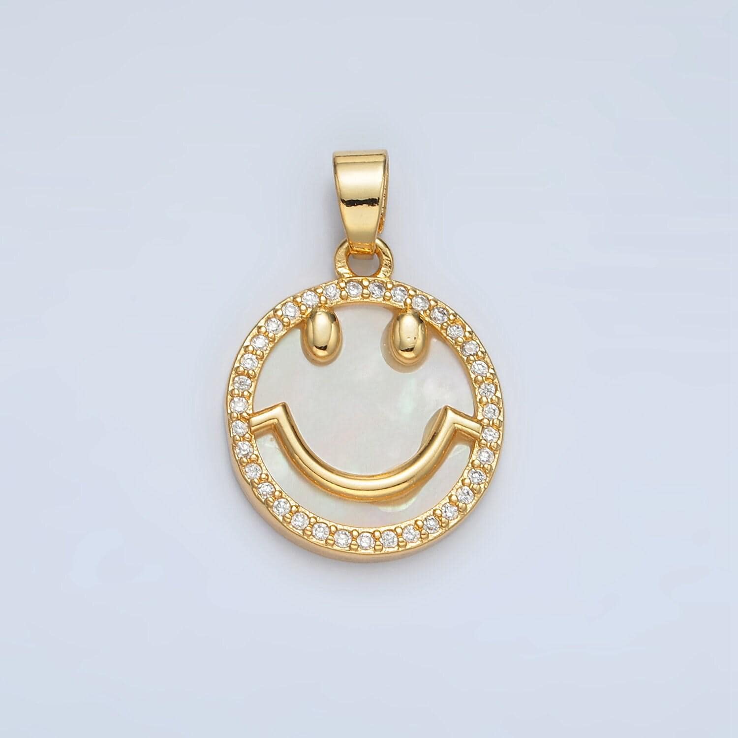 Shell pearl happy face 21mm gold filled cz paved charm/pendant | aa-1374