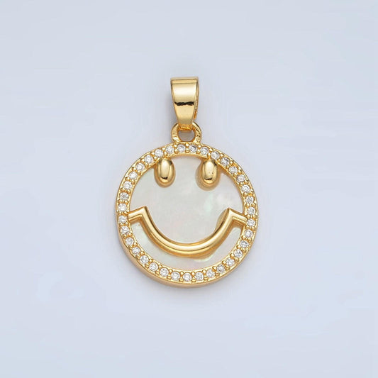 Shell pearl happy face 21mm gold filled cz paved charm/pendant | aa-1374