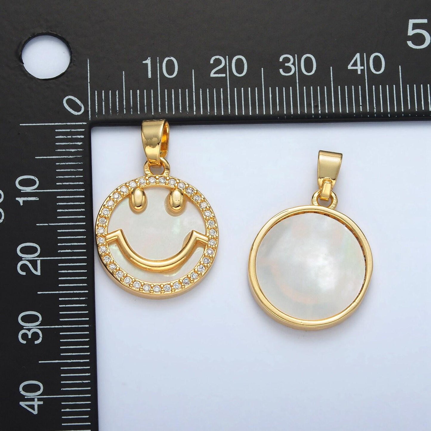 Shell pearl happy face 21mm gold filled cz paved charm/pendant | aa-1374