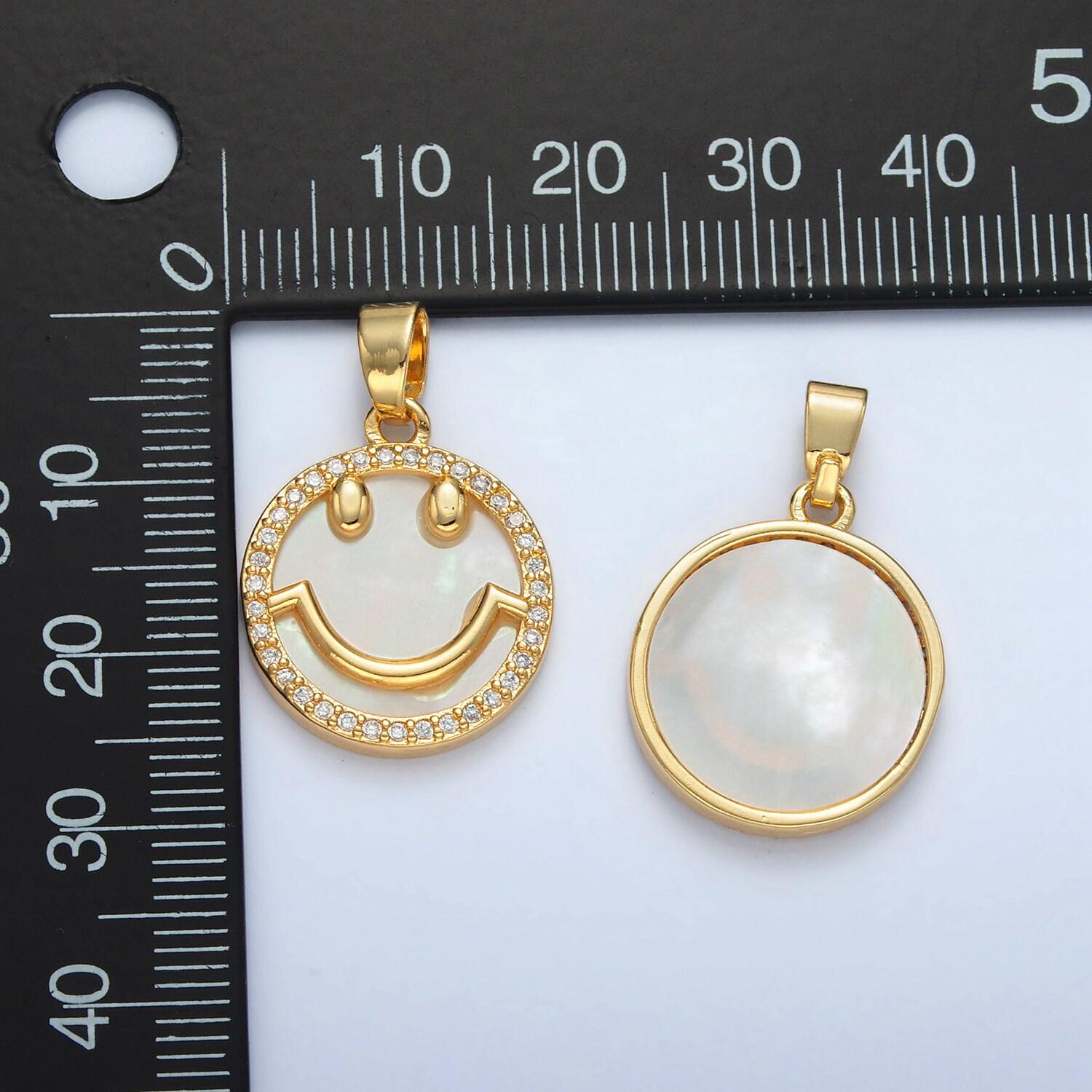 Shell pearl happy face 21mm gold filled cz paved charm/pendant | aa-1374
