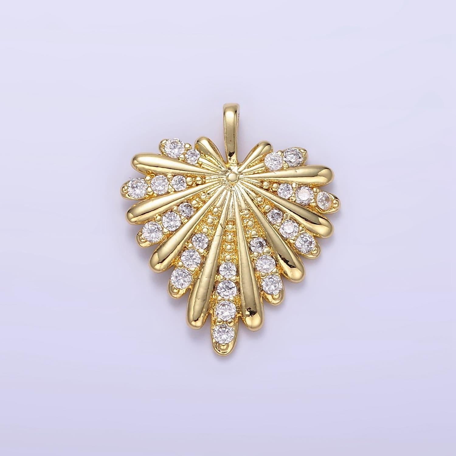 Gold monstera charms 24k gold filled heart pendant cz love charm for bracelet necklace diy jewelry making supply aa1337