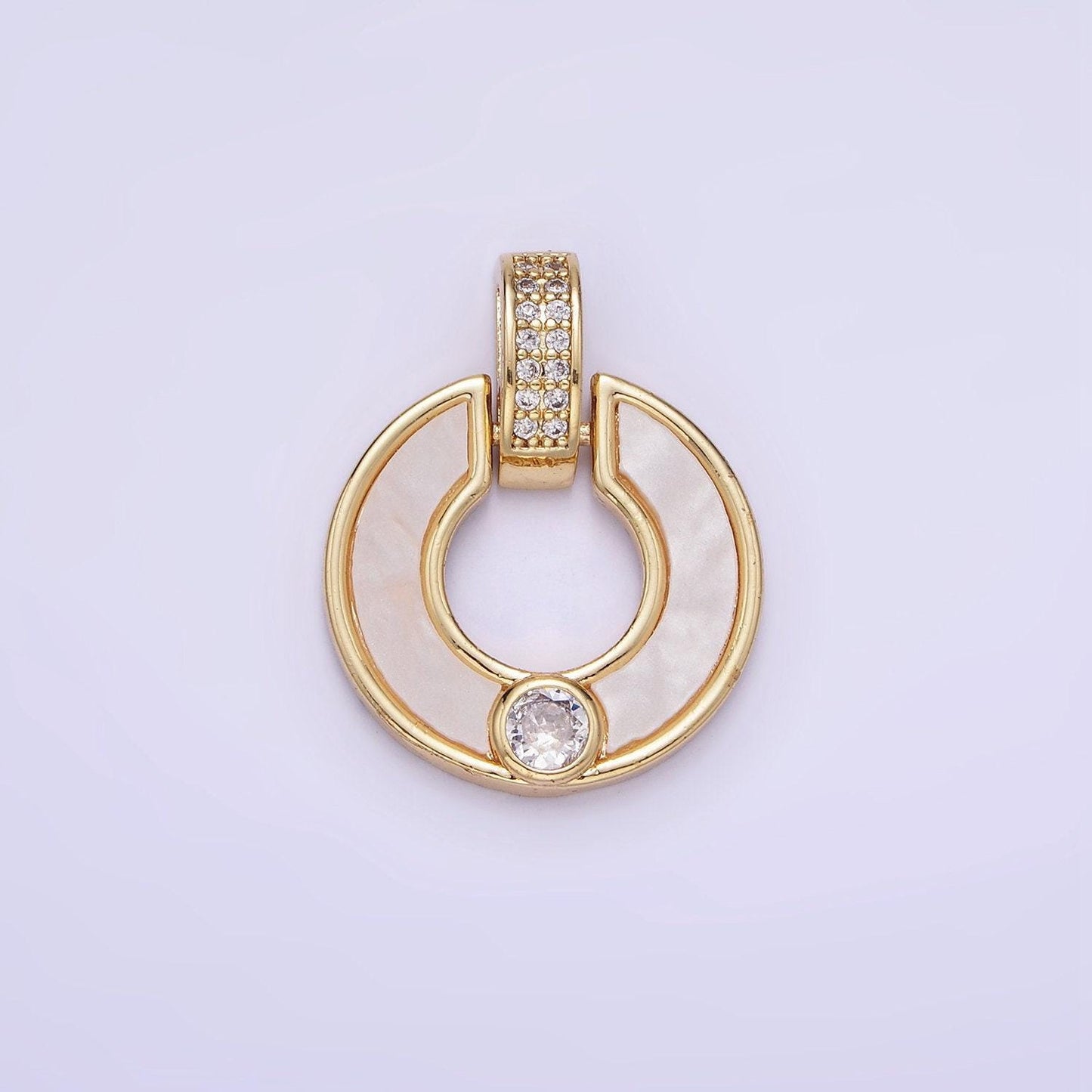 14k gold filled cz shell pearl open round micro paved bail pendant | aa-1185
