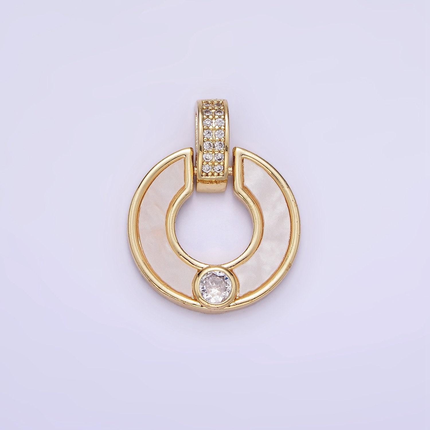 14k gold filled cz shell pearl open round micro paved bail pendant | aa-1185