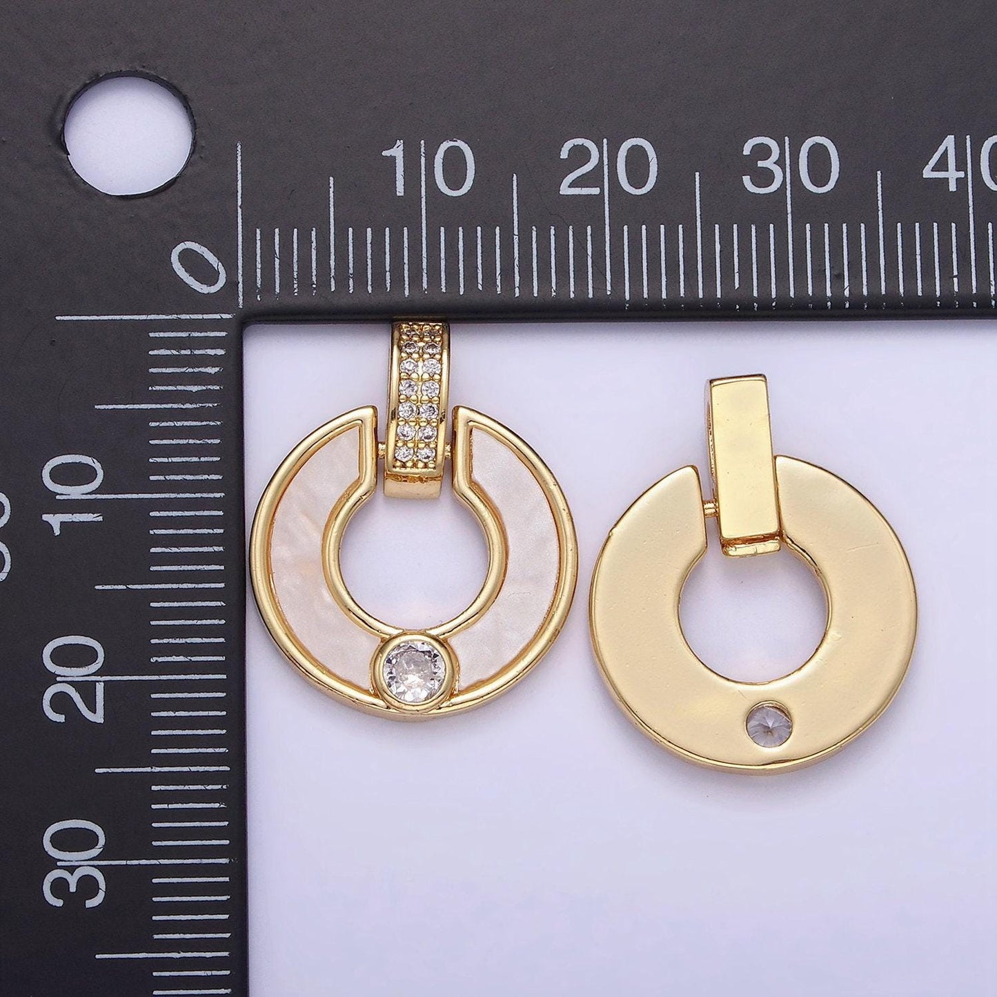 14k gold filled cz shell pearl open round micro paved bail pendant | aa-1185