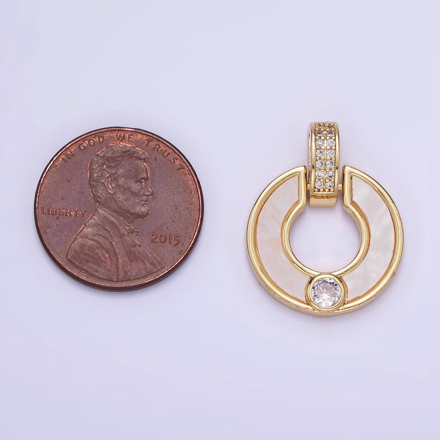 14k gold filled cz shell pearl open round micro paved bail pendant | aa-1185