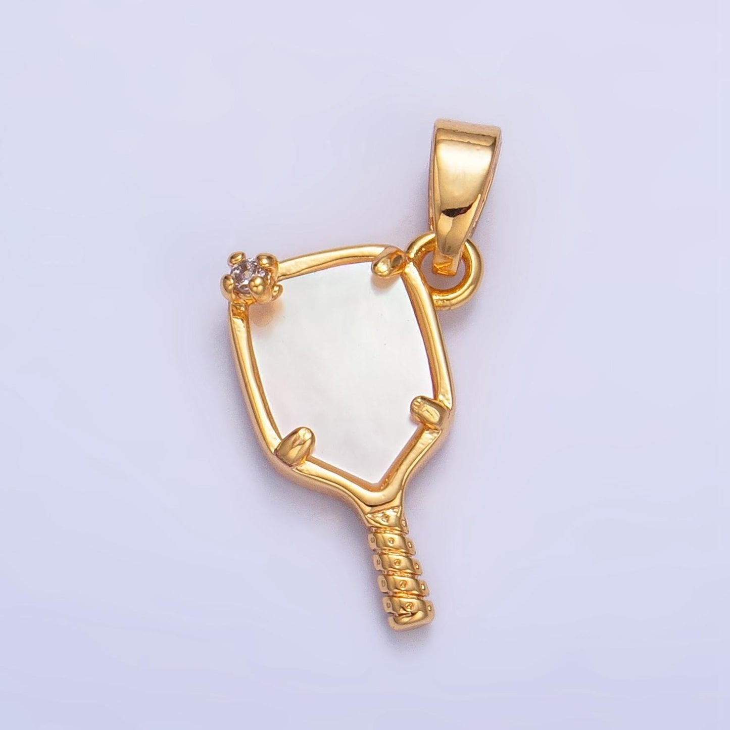 Dainty gold filled pickle ball charm with pearl paddle pendant sports jewelry inspired aa-1017