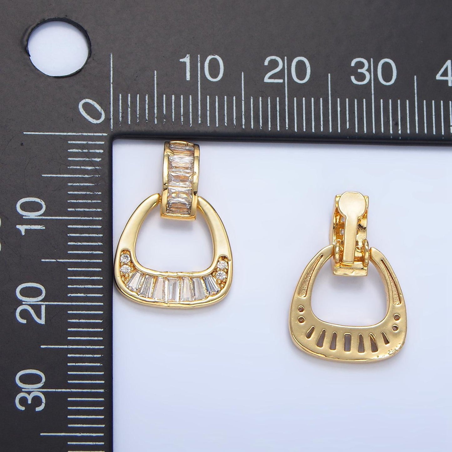 Dainty gold door knob charm baguette clear cz geometric 24k gold filled bail pendant | aa-1008