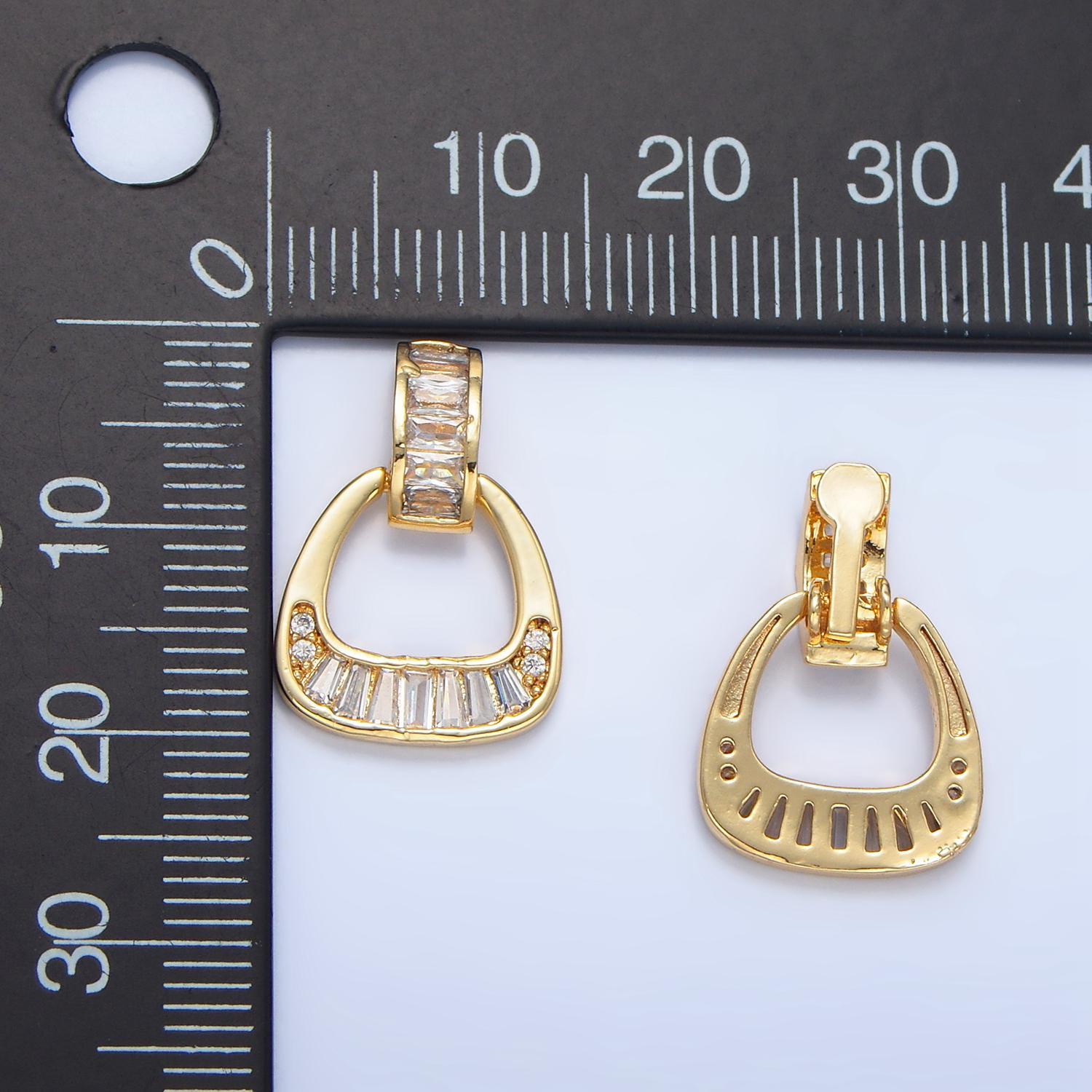 Dainty gold door knob charm baguette clear cz geometric 24k gold filled bail pendant | aa-1008