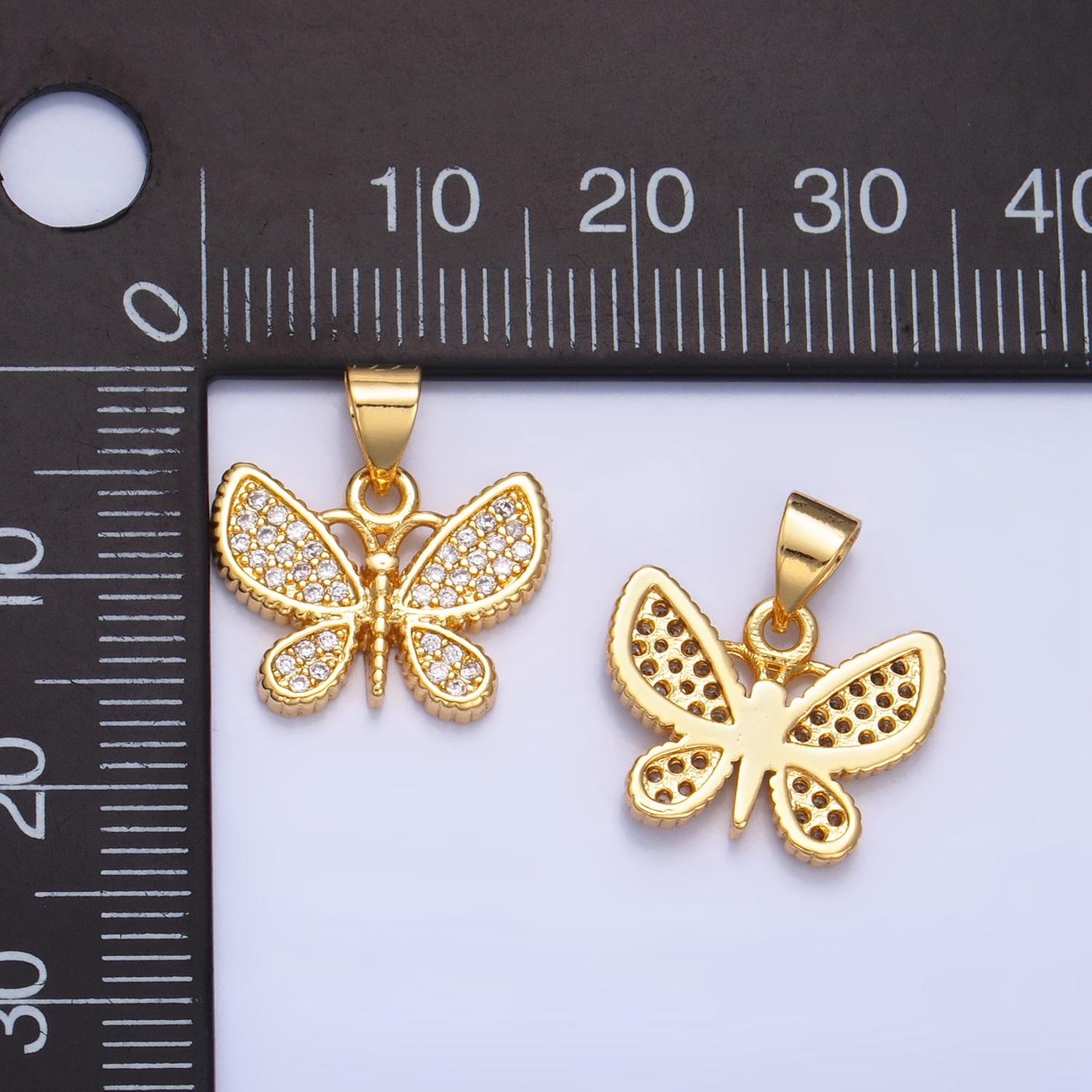 Cz micro paved butterfly insect animal 24k gold filled pendant | aa-1003