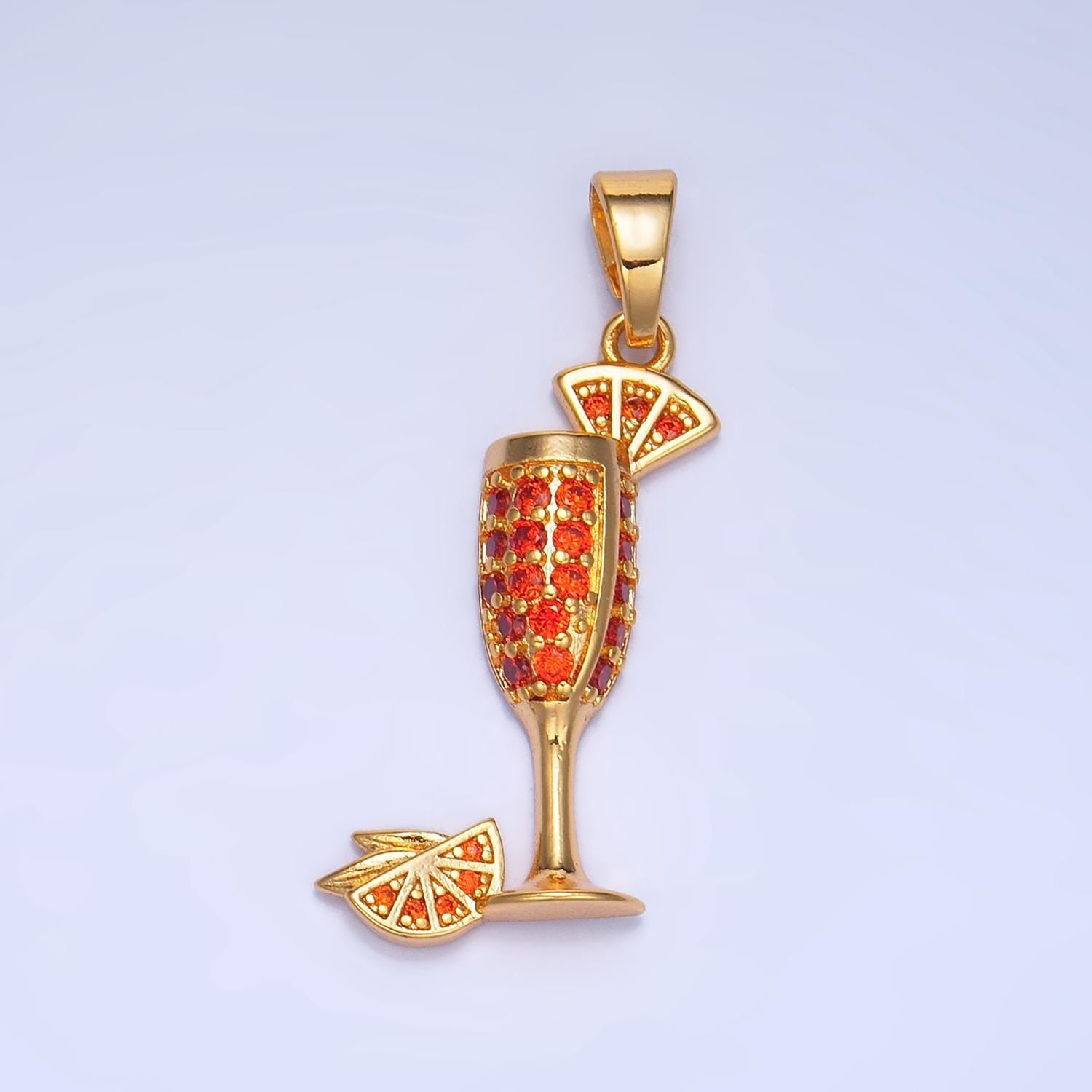 Dainty gold mimosa charm with cz cubic cocktail drink glass micro pave pendant silver cocktail pendant drink charm aa992