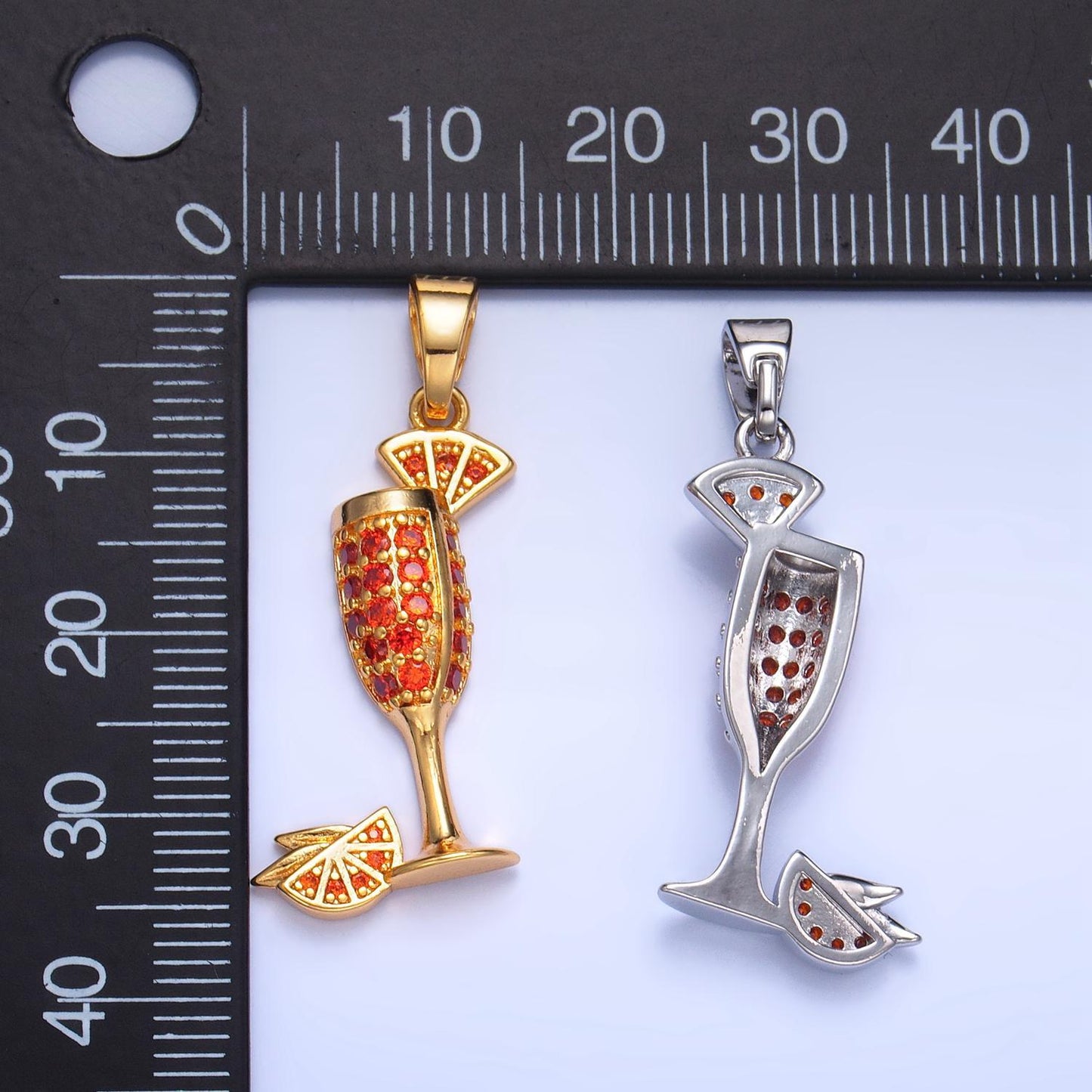 Dainty gold mimosa charm with cz cubic cocktail drink glass micro pave pendant silver cocktail pendant drink charm aa992