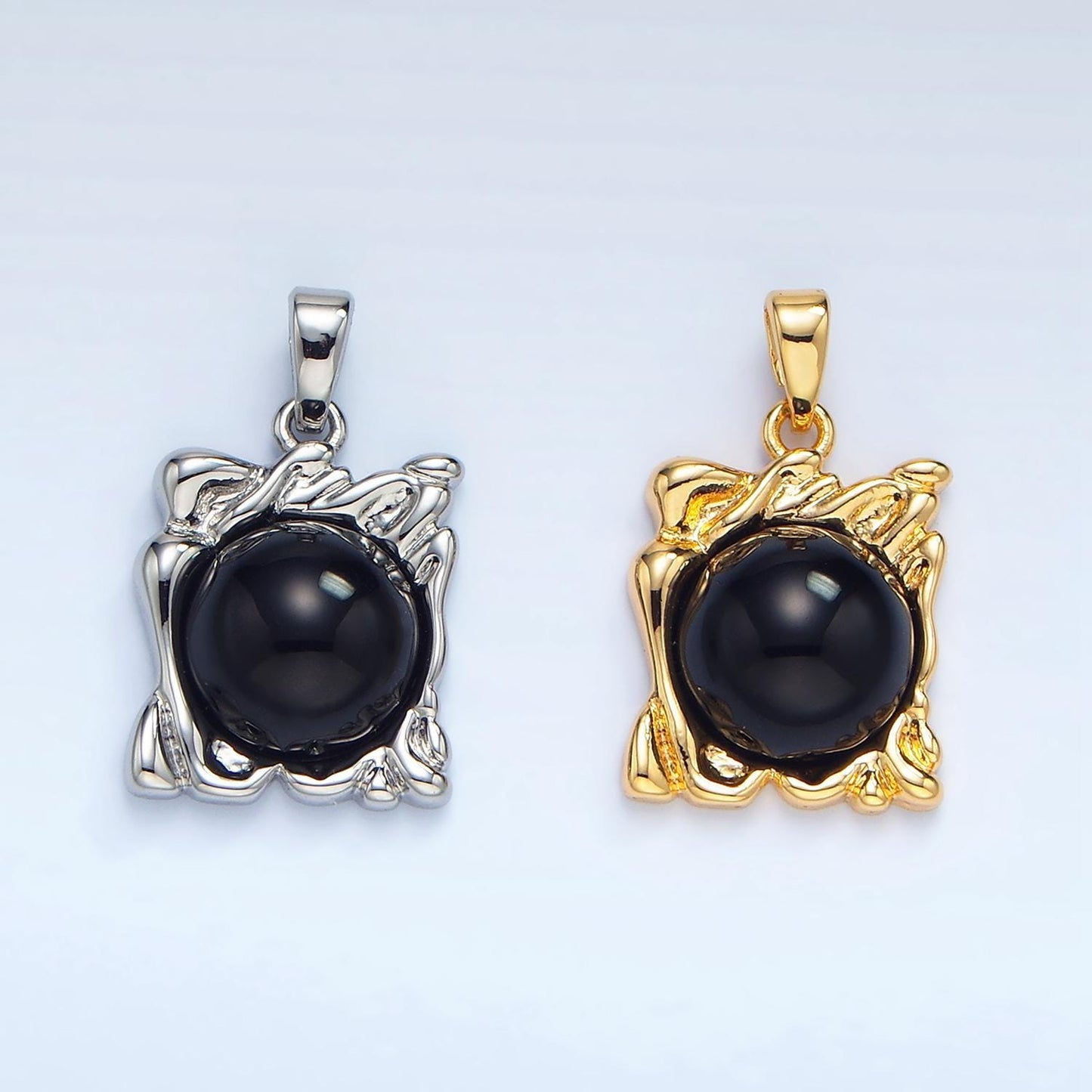 Black square molten drip onyx gemstone 24k gold filled pendant in gold & silver | aa-985