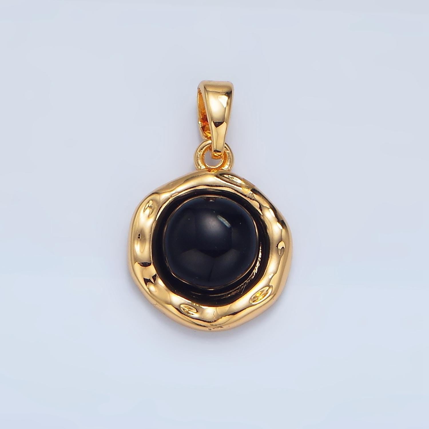 14k gold filled onyx carnelian aventurine gemstone round molten bezel pendant | aa987