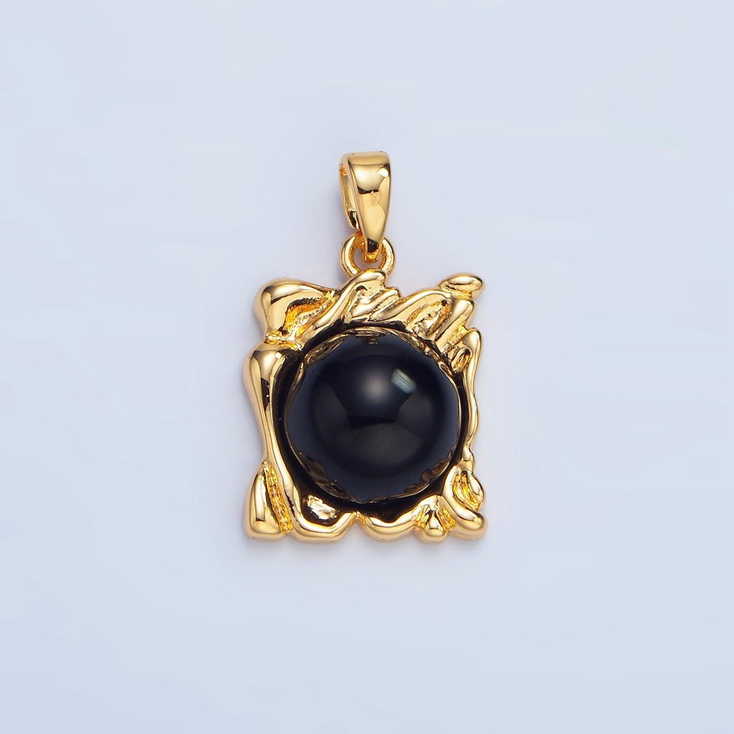 Black square molten drip onyx gemstone 24k gold filled pendant in gold & silver | aa-985