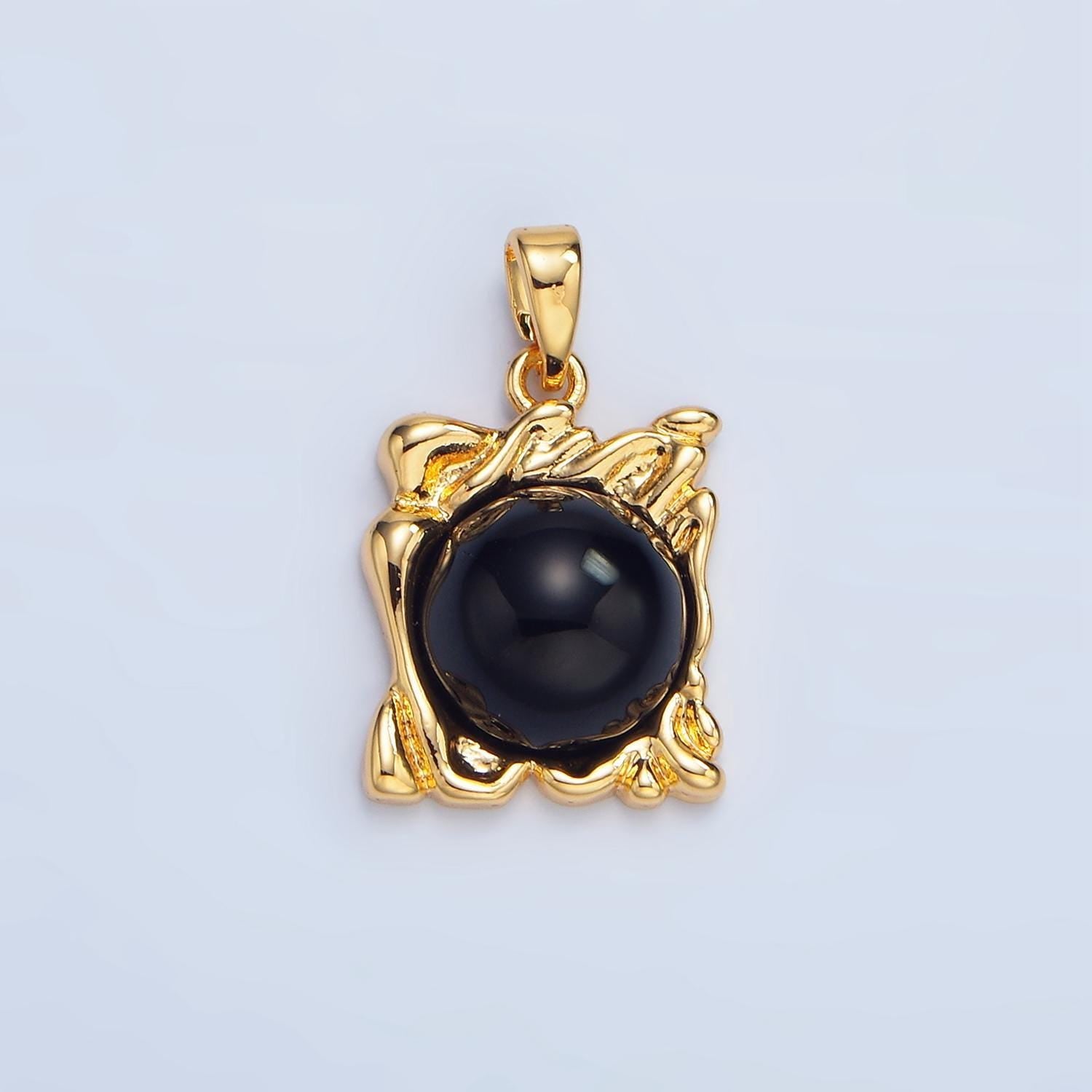 Black square molten drip onyx gemstone 24k gold filled pendant in gold & silver | aa-985
