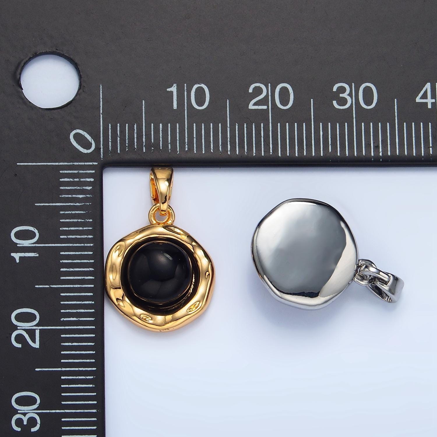 14k gold filled onyx carnelian aventurine gemstone round molten bezel pendant | aa987