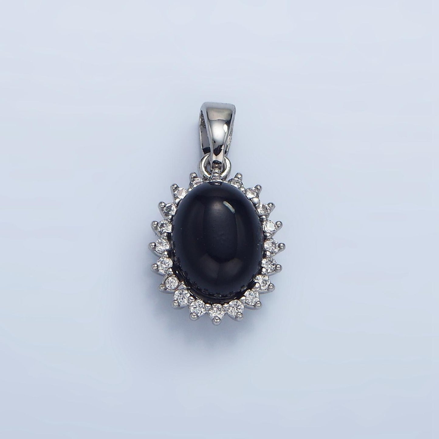 Cz micro paved black oval onyx gemstone 24k gold filled pendant in gold & silver | aa-981